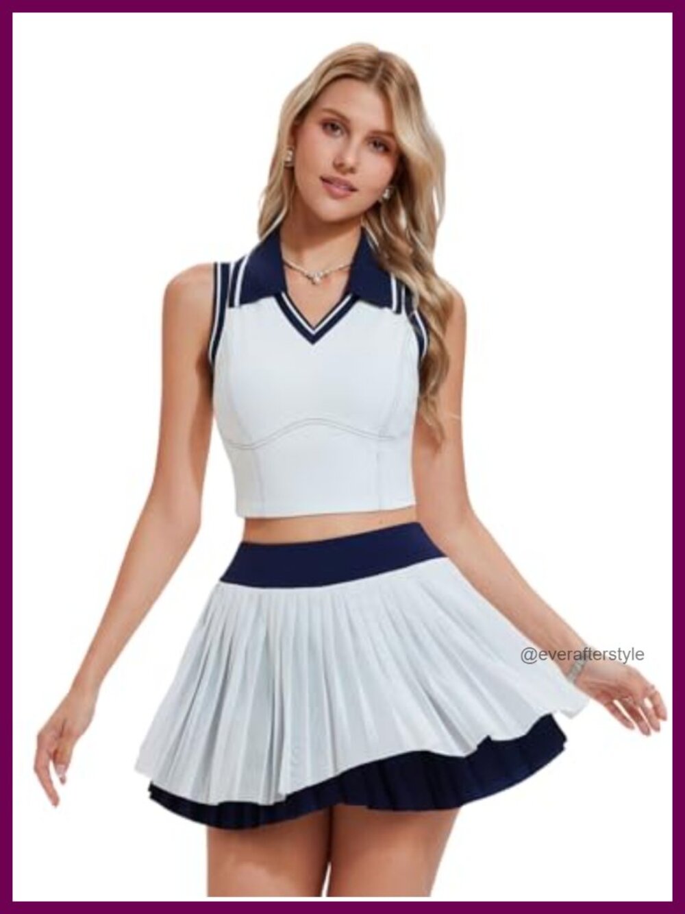 Women's 2 Piece Golf Skort Set Sleeveless Polo Pleated Tennis Skirt